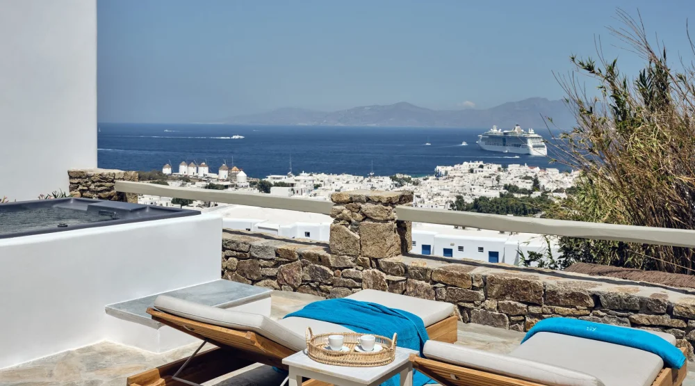 Hilltop Sea View Room Private Jacuzzi at Belvedere Mykonos Hilltop Complex Rooms & Suites