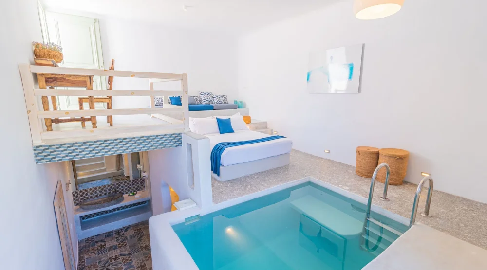 Honeymoon Suite with Indoor Plunge Pool & Sea View at Pylaia Boutique Hotel & Spa