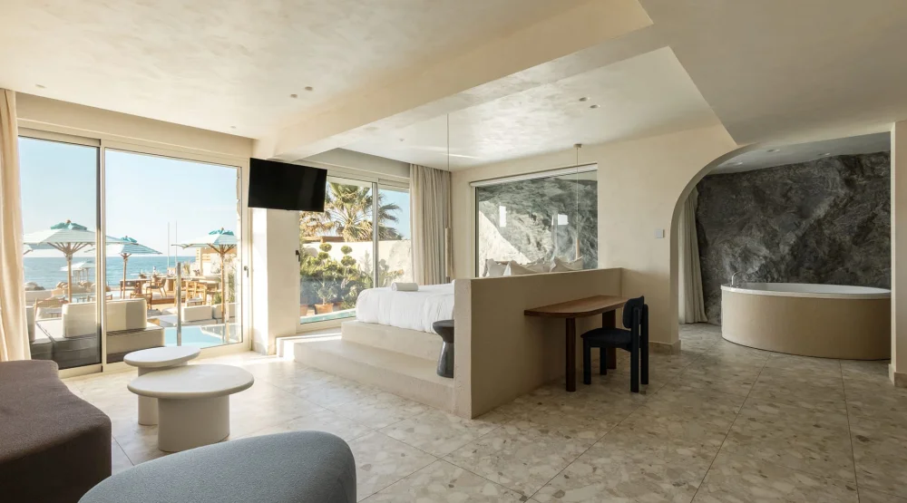 Cave Oasis Seafront Suite with Individual Pool & Indoor Hydromassage Bathtub at Uzenie All Suites Boutique Resort