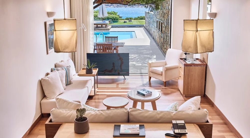 Club Open Plan Mezzanine Suite Private Pool Seafront at St Nicolas Bay Resort Hotel & Villas