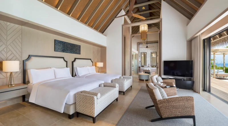 Two Queen Bedded Beach Villa with Pool at Waldorf Astoria Maldives Ithaafushi