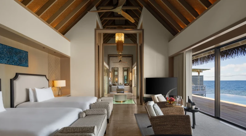 Two Queen Bedded Overwater Villa with Pool at Waldorf Astoria Maldives Ithaafushi