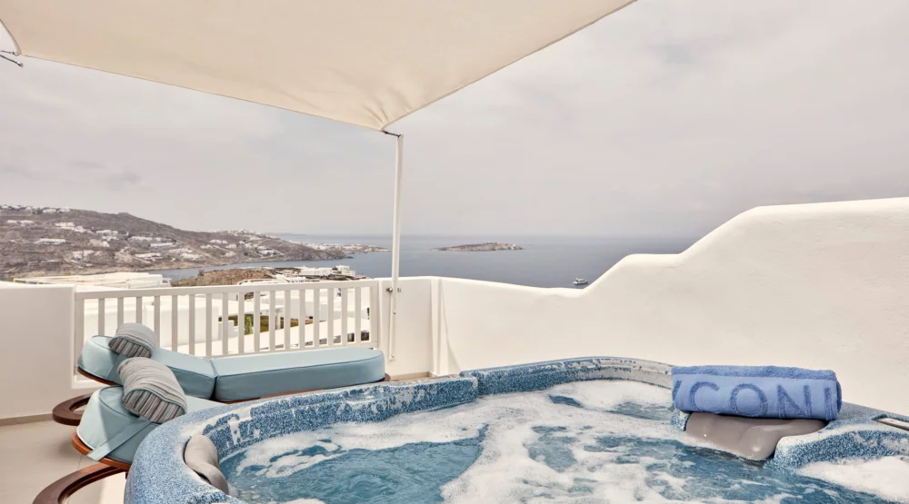 Naia Suite with Sea View & Outdoor Jacuzzi at Myconian Naia Preferred Hotels & Resorts