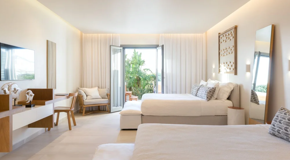 Grande Partial Sea View Superior Room with Private Garden & Outdoor Hot Tub at 18 Grapes Hotel Naxos