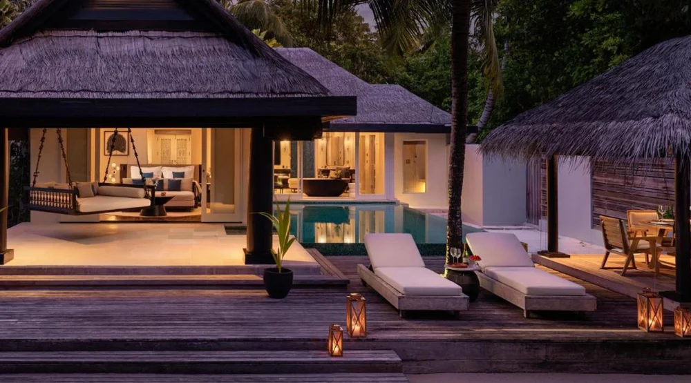 Beach House with Pool at Naladhu Private Island