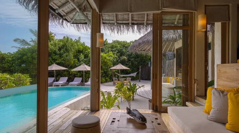 Two Bedroom Lagoon Beach Villa with Pool at Six Senses Laamu